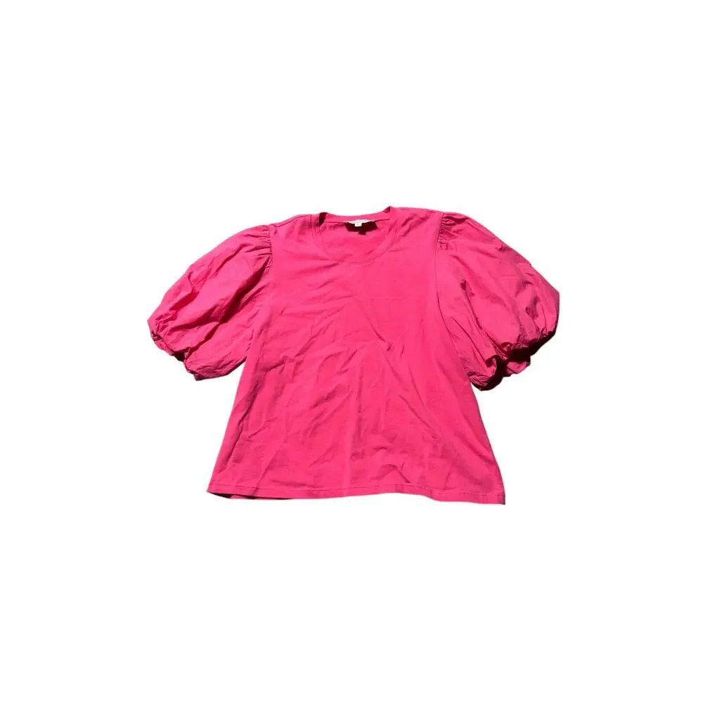 Love The Label Blouse Top Womens XL Fuchsia Pink Stretch Puff Sleeve Classic